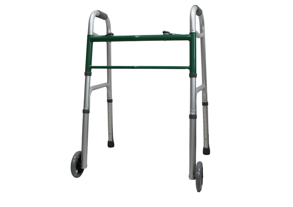 Aluminum two button walker with wheels