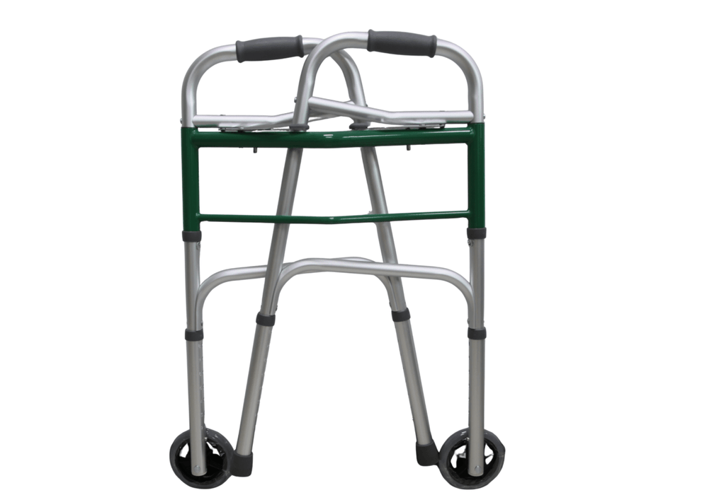 Aluminum two button walker with wheels