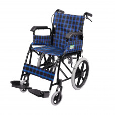 Foldable Attendant Propelled Transport Wheelchair (Flip-up Armrest) (Blue checker/ Hammer Effect Frame)