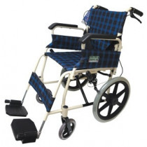 摺疊式白色支架便攜輪椅扶手可打開 (藍色格仔)