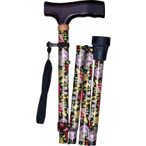 折疊手杖 - 黑色花卉